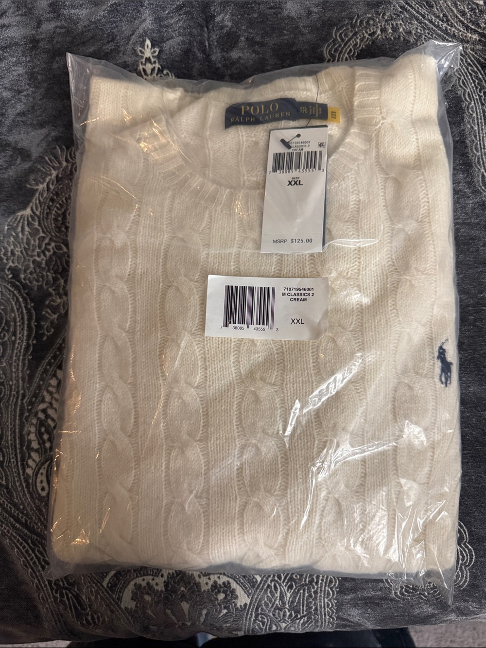 Ralph Lauren Cream Cable-Knit Crewneck Sweater